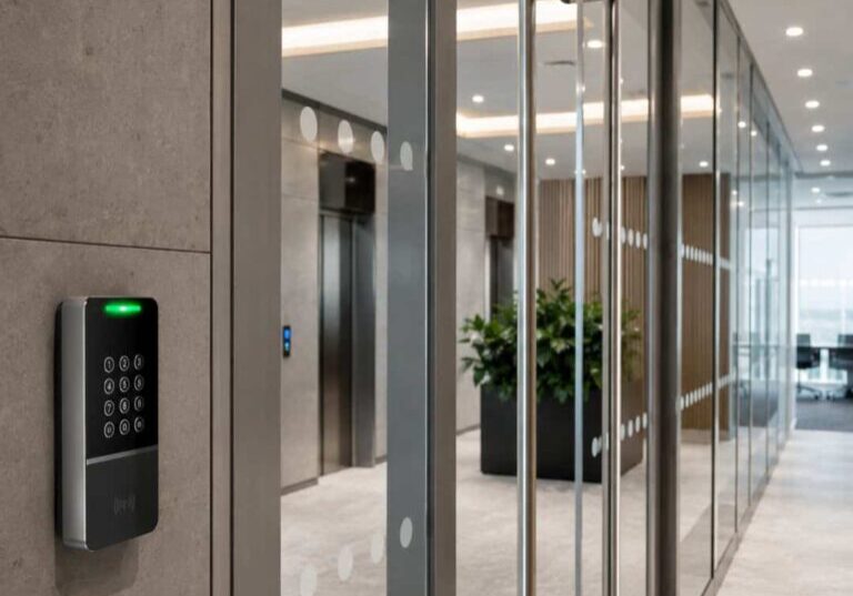 Access Control Solutions in Cambridge Access control installed in an office lobby in Cambridge