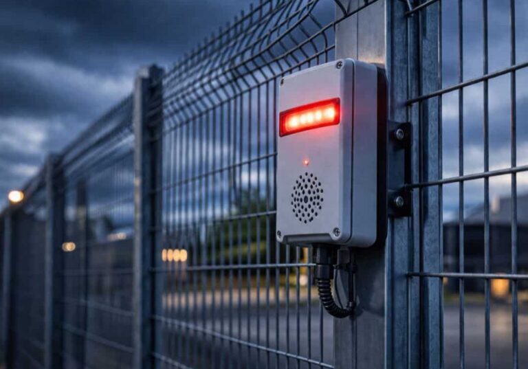 Security alarm on industrial fence Security alarm on industrial fence
